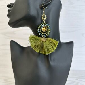 New handmade Elegant Green and gold Tassel Earrings 14k gold platted